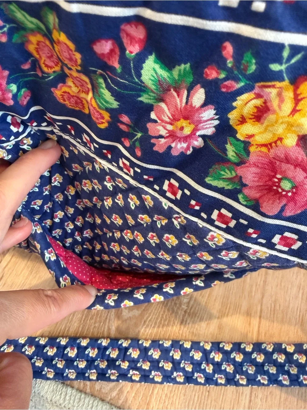 Vintage Vera Bradley Navy Quilted Shoulder Bag with Floral Trim